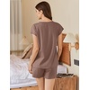 image:imageEkouaer Cotton Pajamas for Women Set 2 Piece Cap Sleeve Pjs Shorts Set Lounge Sets Sleepwear SXXLBrown