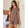 image:imageEkouaer Cotton Pajamas for Women Set 2 Piece Cap Sleeve Pjs Shorts Set Lounge Sets Sleepwear SXXLBrown