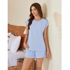 image:imageEkouaer Cotton Pajamas for Women Set 2 Piece Cap Sleeve Pjs Shorts Set Lounge Sets Sleepwear SXXLClear Blue