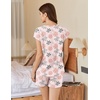 image:imageEkouaer Cotton Pajamas for Women Set 2 Piece Cap Sleeve Pjs Shorts Set Lounge Sets Sleepwear SXXLGrey Pink Flower