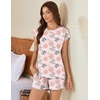 image:imageEkouaer Cotton Pajamas for Women Set 2 Piece Cap Sleeve Pjs Shorts Set Lounge Sets Sleepwear SXXLGrey Pink Flower