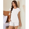 image:imageEkouaer Cotton Pajamas for Women Set 2 Piece Cap Sleeve Pjs Shorts Set Lounge Sets Sleepwear SXXLWhite