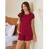image:imageEkouaer Cotton Pajamas for Women Set 2 Piece Cap Sleeve Pjs Shorts Set Lounge Sets Sleepwear SXXLWine Red2