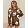 image:imageEkouaer Knit Pajamas Set for Women Lounge Wear Sets Long Sleeve Sweatsuit Matching 2 Piece Outfits Casual Sweater Sets SXXLFloral Brown