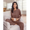 image:imageEkouaer Lounge Sets for Women Long Sleeve Pajamas 2026 Loungewear Soft Comfy Pjs Two Piece Travel Outfits SetBrown