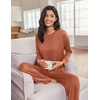 image:imageEkouaer Lounge Sets for Women Long Sleeve Pajamas 2026 Loungewear Soft Comfy Pjs Two Piece Travel Outfits SetCamel