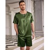 image:imageEkouaer Mens Pajamas Set Silk Satin Pjs Sets Summer Short Sleeve Button Down Sleepwear 2 Piece Loungewear with PocketsArmy Green