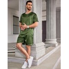 image:imageEkouaer Mens Pajamas Set Silk Satin Pjs Sets Summer Short Sleeve Button Down Sleepwear 2 Piece Loungewear with PocketsArmy Green