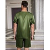 image:imageEkouaer Mens Pajamas Set Silk Satin Pjs Sets Summer Short Sleeve Button Down Sleepwear 2 Piece Loungewear with PocketsArmy Green
