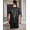image:imageEkouaer Mens Pajamas Set Silk Satin Pjs Sets Summer Short Sleeve Button Down Sleepwear 2 Piece Loungewear with PocketsBlack