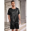 image:imageEkouaer Mens Pajamas Set Silk Satin Pjs Sets Summer Short Sleeve Button Down Sleepwear 2 Piece Loungewear with PocketsBlack
