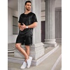 image:imageEkouaer Mens Pajamas Set Silk Satin Pjs Sets Summer Short Sleeve Button Down Sleepwear 2 Piece Loungewear with PocketsBlack Small Striped