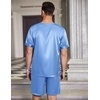 image:imageEkouaer Mens Pajamas Set Silk Satin Pjs Sets Summer Short Sleeve Button Down Sleepwear 2 Piece Loungewear with PocketsBlue
