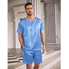 image:imageEkouaer Mens Pajamas Set Silk Satin Pjs Sets Summer Short Sleeve Button Down Sleepwear 2 Piece Loungewear with PocketsBlue