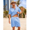 image:imageEkouaer Mens Pajamas Set Silk Satin Pjs Sets Summer Short Sleeve Button Down Sleepwear 2 Piece Loungewear with PocketsBlue