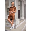 image:imageEkouaer Mens Pajamas Set Silk Satin Pjs Sets Summer Short Sleeve Button Down Sleepwear 2 Piece Loungewear with PocketsBrown