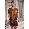 image:imageEkouaer Mens Pajamas Set Silk Satin Pjs Sets Summer Short Sleeve Button Down Sleepwear 2 Piece Loungewear with PocketsBrown