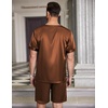 image:imageEkouaer Mens Pajamas Set Silk Satin Pjs Sets Summer Short Sleeve Button Down Sleepwear 2 Piece Loungewear with PocketsBrown