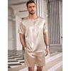 image:imageEkouaer Mens Pajamas Set Silk Satin Pjs Sets Summer Short Sleeve Button Down Sleepwear 2 Piece Loungewear with PocketsChampagne