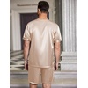 image:imageEkouaer Mens Pajamas Set Silk Satin Pjs Sets Summer Short Sleeve Button Down Sleepwear 2 Piece Loungewear with PocketsChampagne