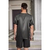 image:imageEkouaer Mens Pajamas Set Silk Satin Pjs Sets Summer Short Sleeve Button Down Sleepwear 2 Piece Loungewear with PocketsDark Gray