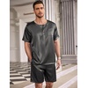 image:imageEkouaer Mens Pajamas Set Silk Satin Pjs Sets Summer Short Sleeve Button Down Sleepwear 2 Piece Loungewear with PocketsDark Gray