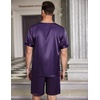 image:imageEkouaer Mens Pajamas Set Silk Satin Pjs Sets Summer Short Sleeve Button Down Sleepwear 2 Piece Loungewear with PocketsDeep Purple