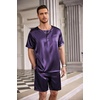 image:imageEkouaer Mens Pajamas Set Silk Satin Pjs Sets Summer Short Sleeve Button Down Sleepwear 2 Piece Loungewear with PocketsDeep Purple