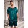 image:imageEkouaer Mens Pajamas Set Silk Satin Pjs Sets Summer Short Sleeve Button Down Sleepwear 2 Piece Loungewear with PocketsGreen