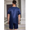 image:imageEkouaer Mens Pajamas Set Silk Satin Pjs Sets Summer Short Sleeve Button Down Sleepwear 2 Piece Loungewear with PocketsNavy Blue