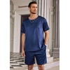 image:imageEkouaer Mens Pajamas Set Silk Satin Pjs Sets Summer Short Sleeve Button Down Sleepwear 2 Piece Loungewear with PocketsNavy Blue