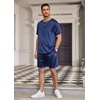 image:imageEkouaer Mens Pajamas Set Silk Satin Pjs Sets Summer Short Sleeve Button Down Sleepwear 2 Piece Loungewear with PocketsNavy Blue