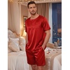 image:imageEkouaer Mens Pajamas Set Silk Satin Pjs Sets Summer Short Sleeve Button Down Sleepwear 2 Piece Loungewear with PocketsRed