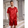 image:imageEkouaer Mens Pajamas Set Silk Satin Pjs Sets Summer Short Sleeve Button Down Sleepwear 2 Piece Loungewear with PocketsRed