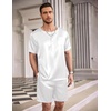 image:imageEkouaer Mens Pajamas Set Silk Satin Pjs Sets Summer Short Sleeve Button Down Sleepwear 2 Piece Loungewear with PocketsWhite