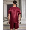 image:imageEkouaer Mens Pajamas Set Silk Satin Pjs Sets Summer Short Sleeve Button Down Sleepwear 2 Piece Loungewear with PocketsWine Red