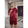 image:imageEkouaer Mens Pajamas Set Silk Satin Pjs Sets Summer Short Sleeve Button Down Sleepwear 2 Piece Loungewear with PocketsWine Red