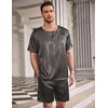 image:imageEkouaer Mens Pajamas Set Silk Satin Pjs Sets Summer Short Sleeve Button Down Sleepwear 2 Piece Loungewear with PocketsYellow Geometric