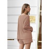 image:imageEkouaer Pajama Set for Women Waffle Knit Lounge Sets Long Sleeve Top and Shorts Sleepwear Matching Loungewear SXXLBeige