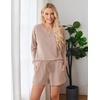 image:imageEkouaer Pajama Set for Women Waffle Knit Lounge Sets Long Sleeve Top and Shorts Sleepwear Matching Loungewear SXXLBeige