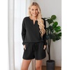 image:imageEkouaer Pajama Set for Women Waffle Knit Lounge Sets Long Sleeve Top and Shorts Sleepwear Matching Loungewear SXXLBlack