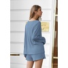 image:imageEkouaer Pajama Set for Women Waffle Knit Lounge Sets Long Sleeve Top and Shorts Sleepwear Matching Loungewear SXXLBlue