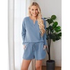 image:imageEkouaer Pajama Set for Women Waffle Knit Lounge Sets Long Sleeve Top and Shorts Sleepwear Matching Loungewear SXXLBlue