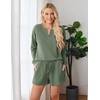 image:imageEkouaer Pajama Set for Women Waffle Knit Lounge Sets Long Sleeve Top and Shorts Sleepwear Matching Loungewear SXXLDark Green