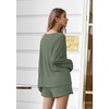 image:imageEkouaer Pajama Set for Women Waffle Knit Lounge Sets Long Sleeve Top and Shorts Sleepwear Matching Loungewear SXXLDark Green