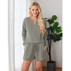 image:imageEkouaer Pajama Set for Women Waffle Knit Lounge Sets Long Sleeve Top and Shorts Sleepwear Matching Loungewear SXXLOlive Green