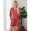 image:imageEkouaer Pajama Set for Women Waffle Knit Lounge Sets Long Sleeve Top and Shorts Sleepwear Matching Loungewear SXXLRed and Green Plaid