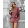 image:imageEkouaer Pajama Set for Women Waffle Knit Lounge Sets Long Sleeve Top and Shorts Sleepwear Matching Loungewear SXXLRose Red
