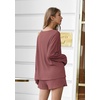 image:imageEkouaer Pajama Set for Women Waffle Knit Lounge Sets Long Sleeve Top and Shorts Sleepwear Matching Loungewear SXXLRose Red