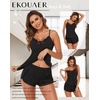 image:imageEkouaer Pajama Sets for Women Lingerie Sleepwear 2 Piece Cami Split Short Set V Neck Lace PjsBlack2
